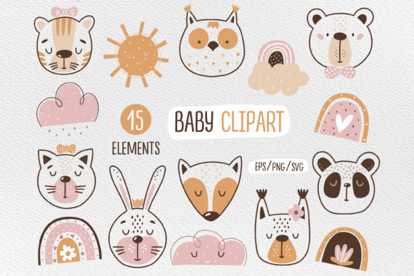 Animal Face Clipart Set: Playful Graphics & Illustrations for Real Projects