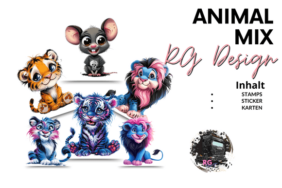 Animal Mix Stamps Karten Sticker-German