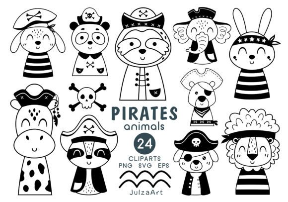 Black and White Pirate Animal Clipart