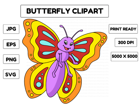 Butterfly Animal Cartoon Colored Clipart: Graphics & Illustrations