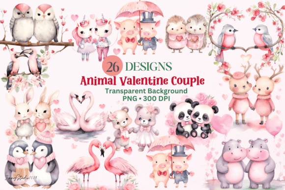 Couple Animal Valentine’s Clipart: Graphics & Illustrations