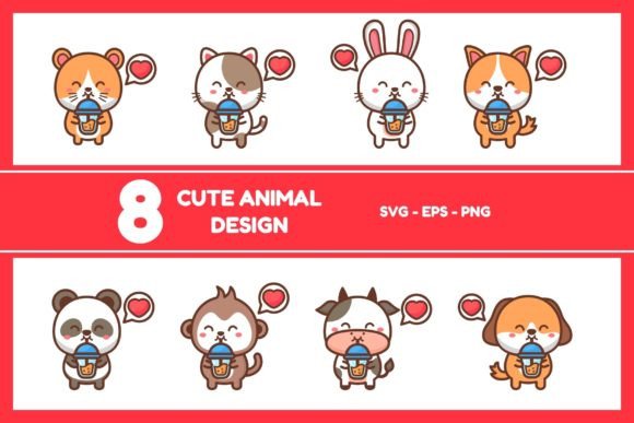 Cute Animal Drink Bubble Tea Graphics & Illustrations