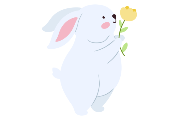Cute Bunny with Flower Graphics & Illustrations