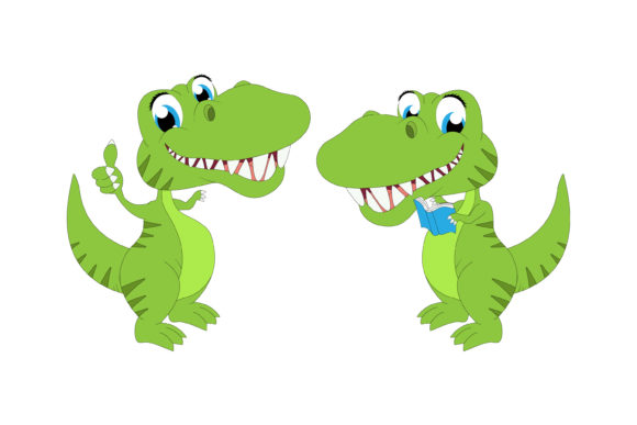 Cute Green Dinosaur Animal Cartoon Graphics & Illustrations