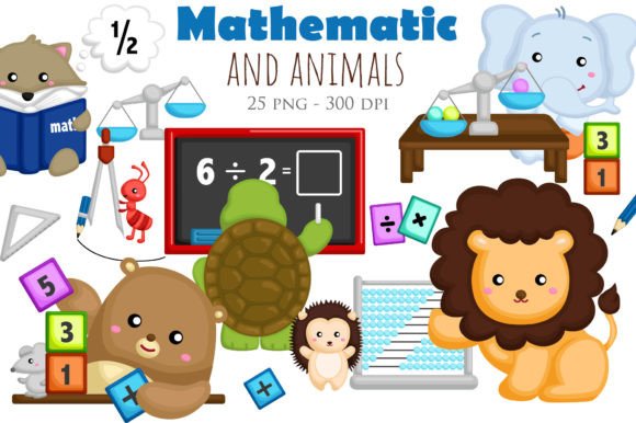Cute Mathematic Animal Cartoon Clipart: Graphics & Illustrations