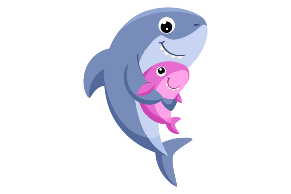Cute Shark with Baby Animal Graphics & Illustrations