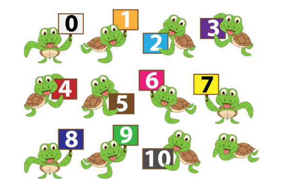 Cute Turtle Animal Cartoon with Number: Graphics & Illustrations