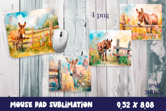 Farm Donkey Sublimation Animal Mouse Pad: Graphics & Illustrations