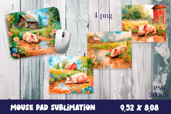 Farm Pig Sublimation Animal Mouse Pad Graphics & Illustrations