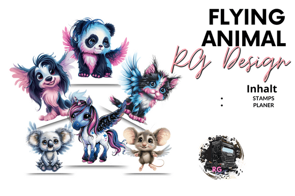 Flying Animal Stamps Planer German: Graphics & Illustrations