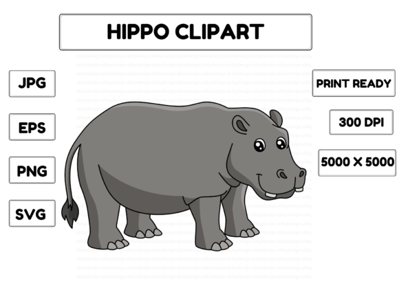 Hippo Animal Cartoon Colored Clipart: Graphics & Illustrations