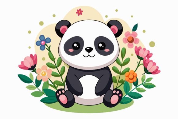 Panda Cartoon with Flowers: Graphics & Illustrations That Charm