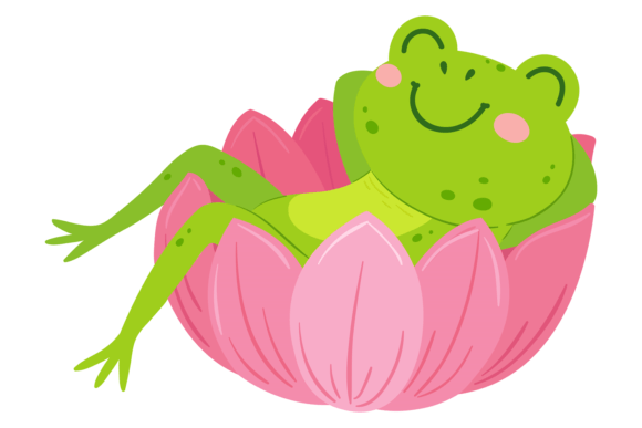 Pink Lily with Frog Graphics & Illustrations