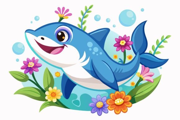Shark Cartoon with Flowers: Graphics & Illustrations Review