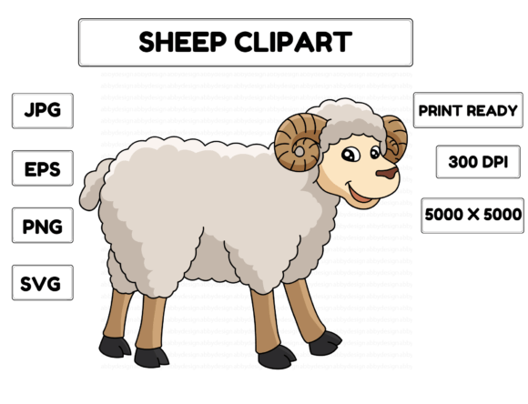 Sheep Animal Cartoon Colored Clipart: Graphics & Illustrations