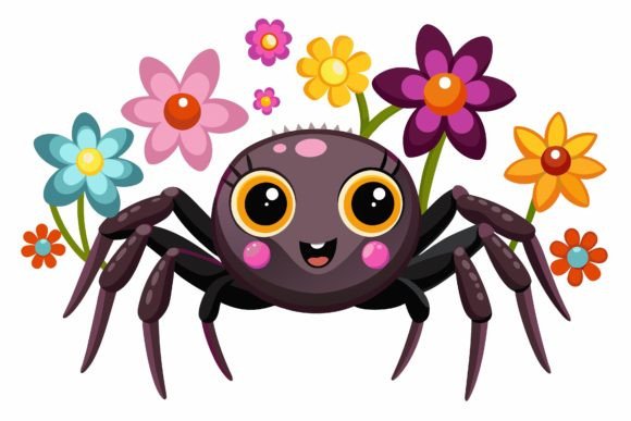 Spider Animal Cartoon with Flowers: Graphics & Illustrations