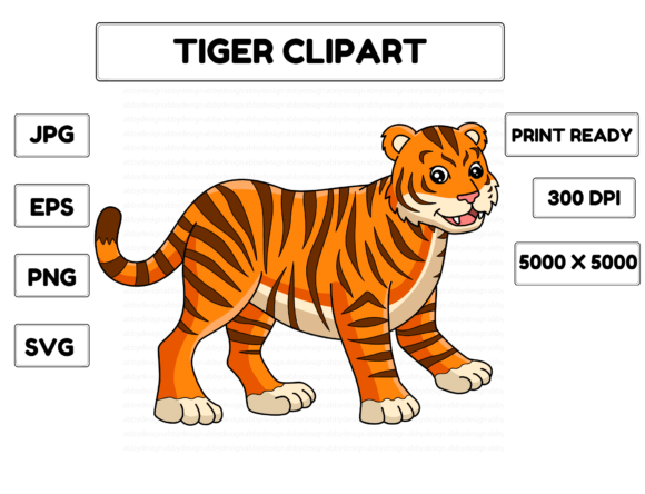 Tiger Animal Cartoon Colored Clipart: Graphics & Illustrations for Real Projects