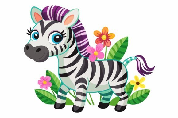 Zebra Cartoon with Flowers: Graphics & Illustrations Review